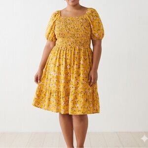 Yellow Floral Smocked Dress